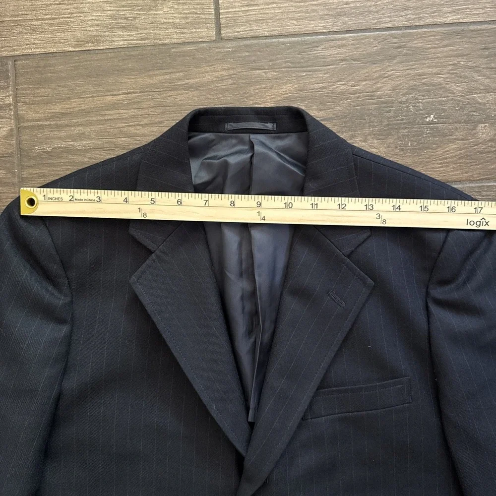 J.Press Suit Men 36S Navy Pinstripe 3 Piece 100% Wool Jacket Vest 28x29 Pants